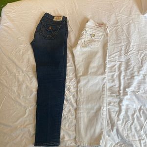 Two pairs of True Religion blue and white size 27 jeans